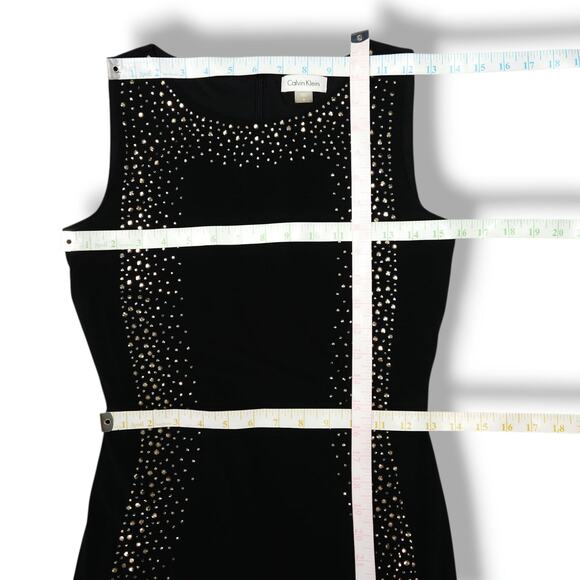 Calvin Klein Black Sleeveless Sheath Dress 2 Embellished Rhinestone Cocktail - Picture 7 of 10